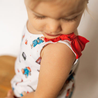 Organic Bowtie Shoulder Bodysuit, London Paddington Print, view 4