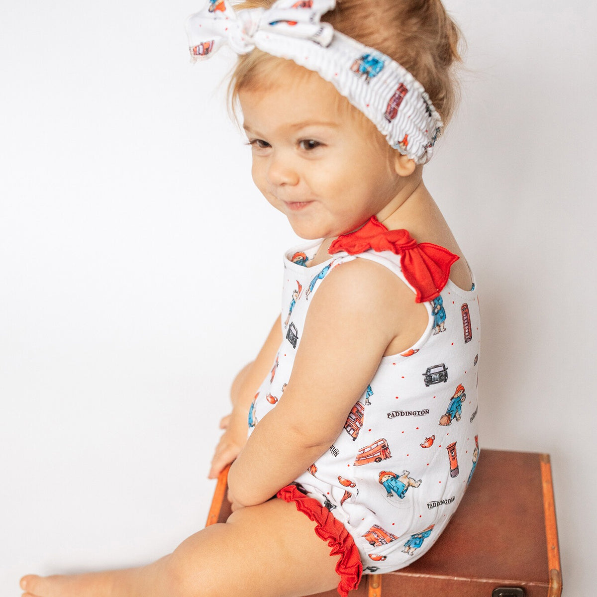 Organic Bowtie Shoulder Bodysuit, London Paddington Print, view 6