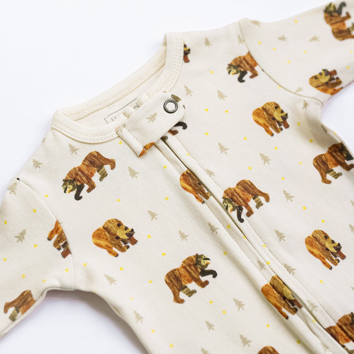 Organic Cotton 2-Way Zipper Footie, Brown Bear Print, view 7