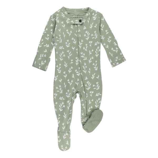 Organic Cotton 2-Way Zipper Footie, Seafoam Bloom