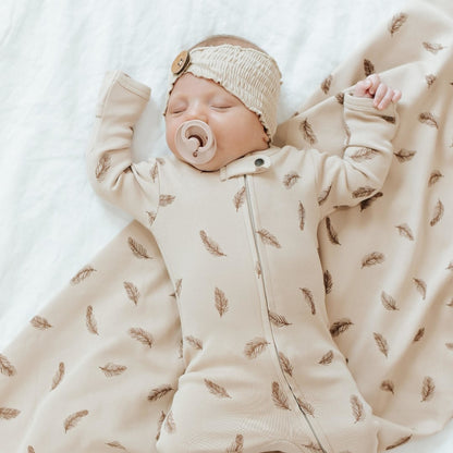 Organic Cotton Smocked Button Headband, Oatmeal, view 3