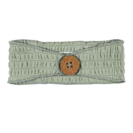 Organic Cotton Smocked Button Headband, Seafoam