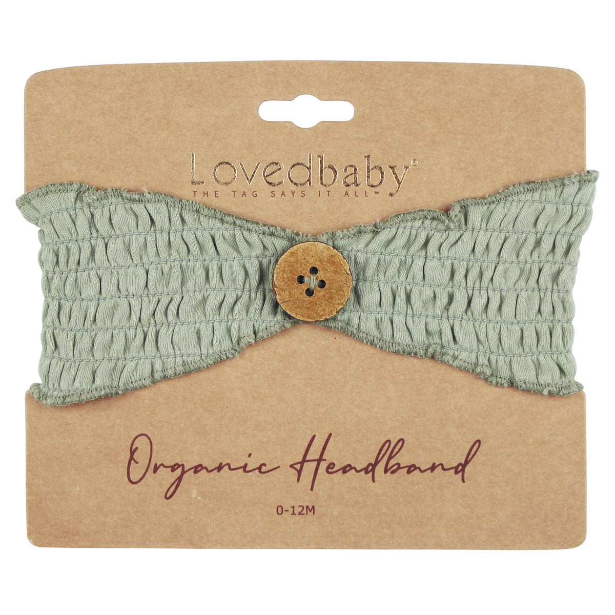 Organic Cotton Smocked Button Headband, Seafoam, view 2