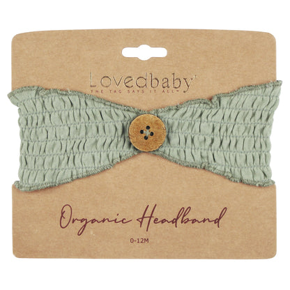 Organic Cotton Smocked Button Headband, Seafoam, view 2