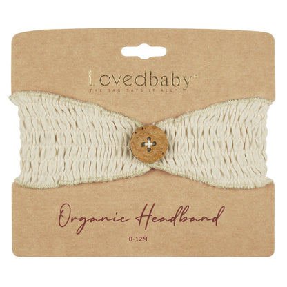Organic Cotton Smocked Button Headband, Stone, view 2