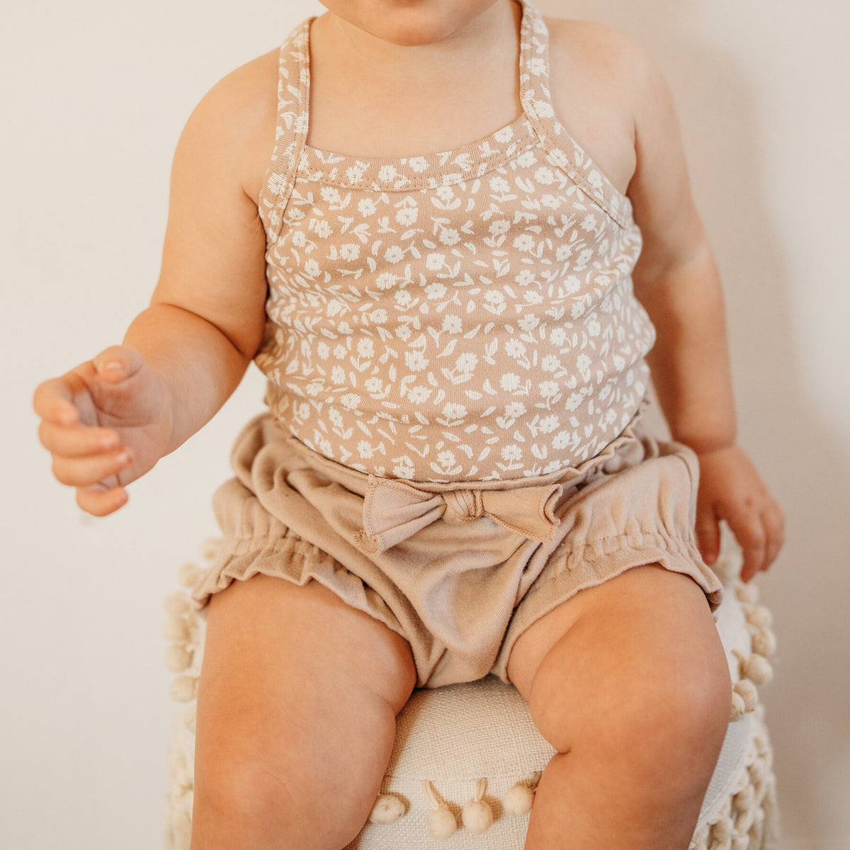 Organic Criss-Cross Bodysuit and Ruffle Bloomer Set, Oatmeal Ditsy Floral, view 4
