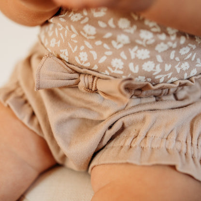 Organic Criss-Cross Bodysuit and Ruffle Bloomer Set, Oatmeal Ditsy Floral, view 5