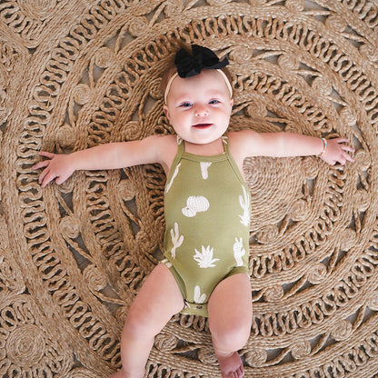Organic Criss-Cross Bodysuit and Ruffle Bloomer Set, Sage Cactus Print, view 3