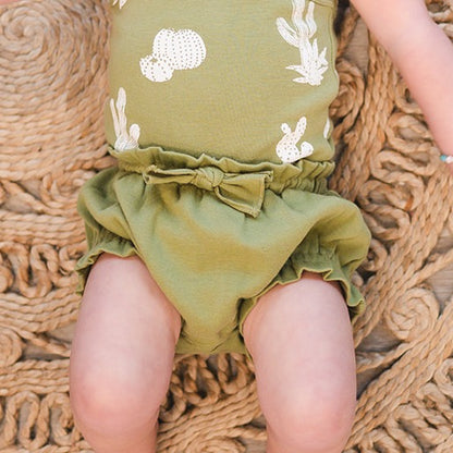 Organic Criss-Cross Bodysuit and Ruffle Bloomer Set, Sage Cactus Print, view 5