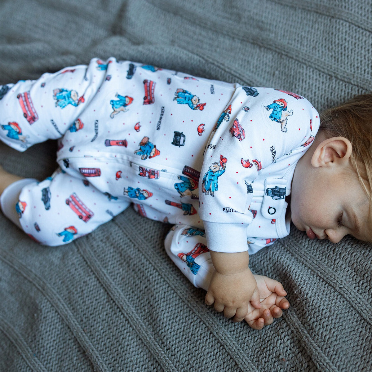 Organic Footless 2-Way Zipper Romper, London Paddington Print, view 2