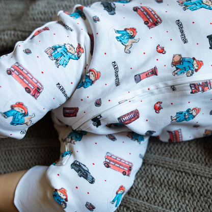 Organic Footless 2-Way Zipper Romper, London Paddington Print, view 3