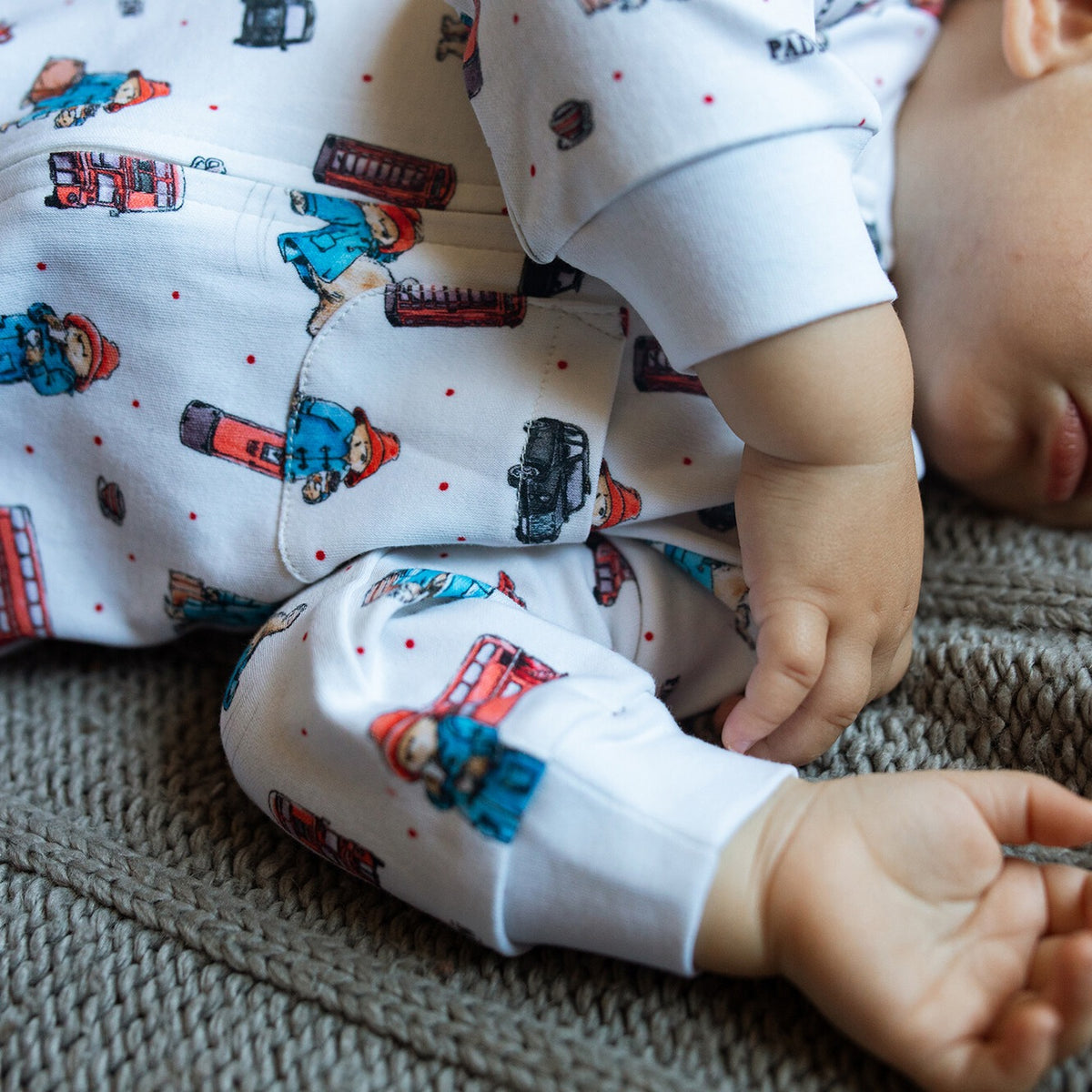 Organic Footless 2-Way Zipper Romper, London Paddington Print, view 4