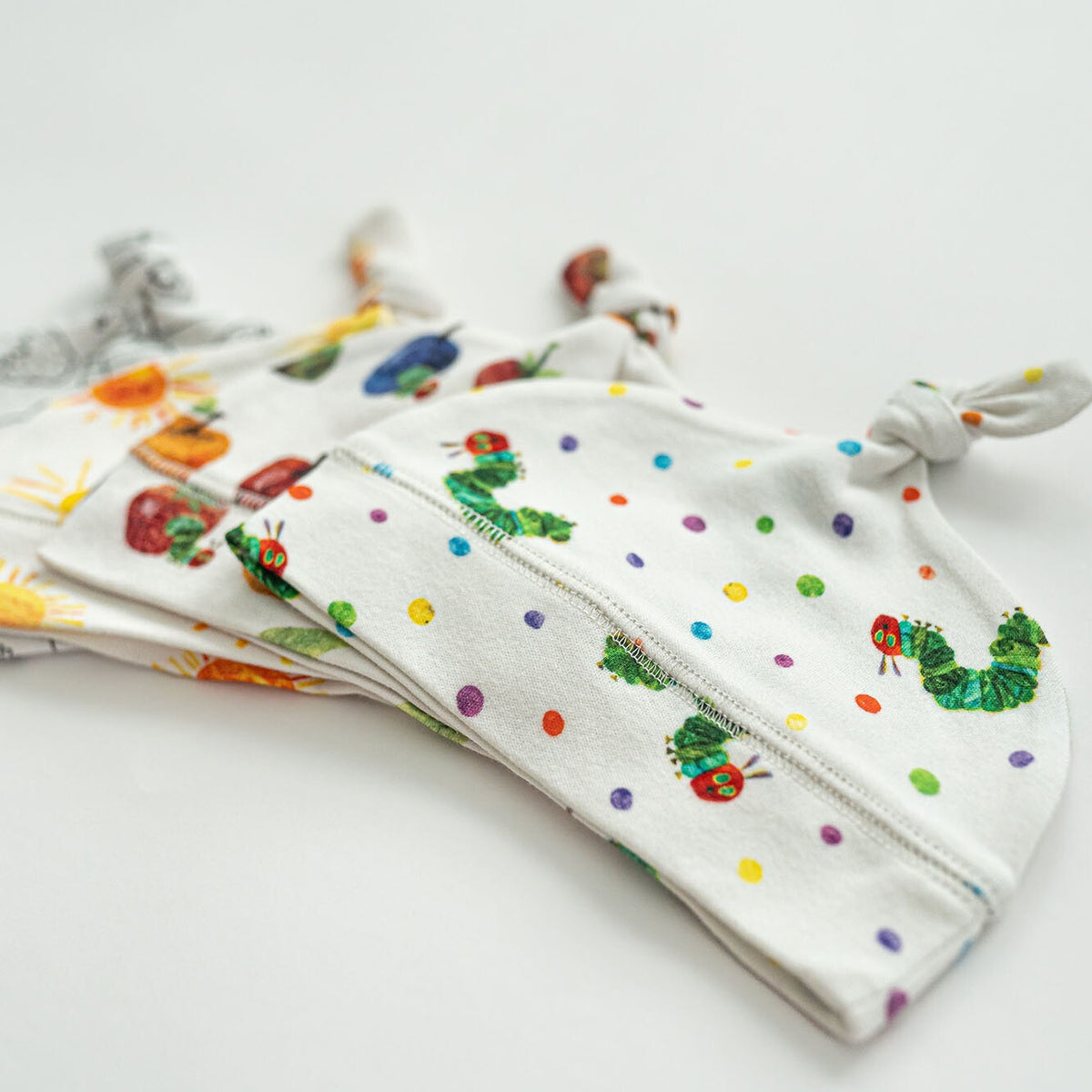 Organic Knotted Baby Hat, Caterpillar Print, view 3