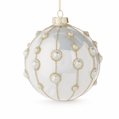 Pearl Embellished Glass Ornament, Ball design: 4 inches in diameter