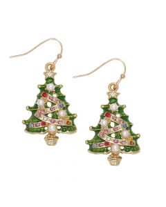Pendientes de árbol de Navidad con detalles de cristal y perlas