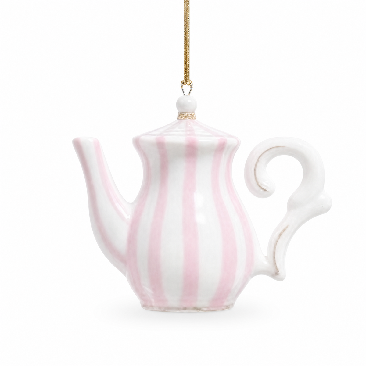 Pink Striped Porcelain Teapot Ornament, Tall design: a slim tapered body and a long slender spout