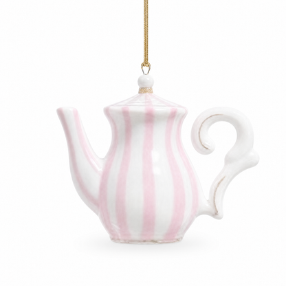 Pink Striped Porcelain Teapot Ornament, Tall design: a slim tapered body and a long slender spout