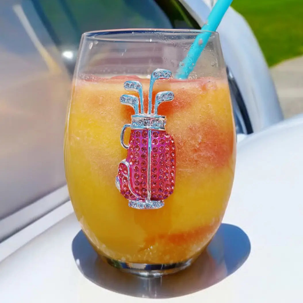 Pink Golf Bag Stemless Wine Glass
