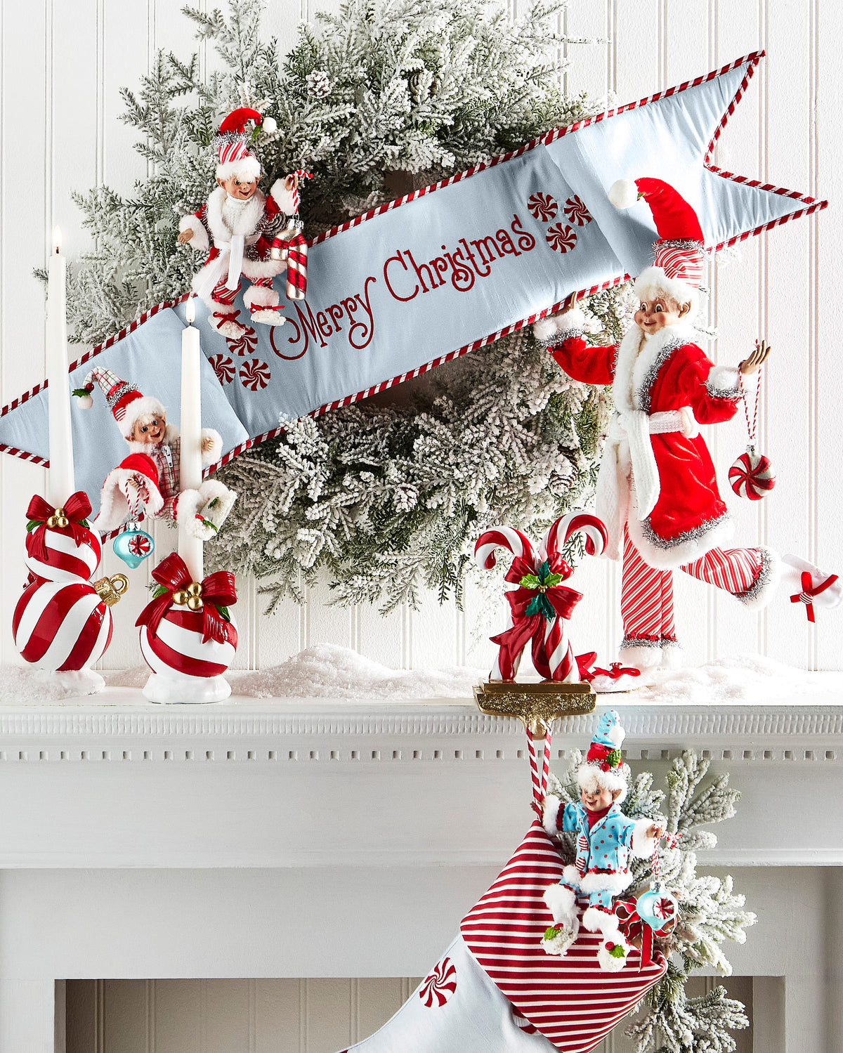 7.5" Red and White Stripe Ball Ornament Candle Holder product photo