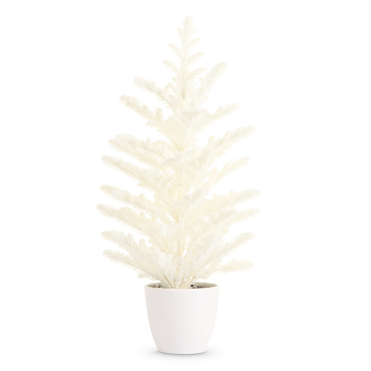 Potted White Glitter Tree, A slender white glitter Christmas tree set in a simple white pot.