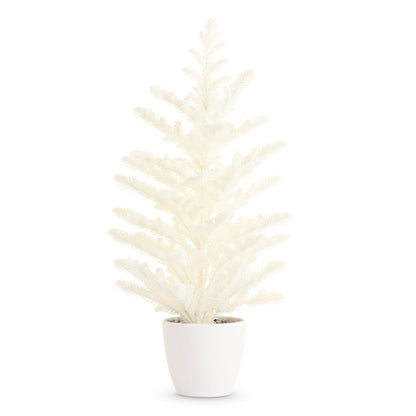 Potted White Glitter Tree, A slender white glitter Christmas tree set in a simple white pot.