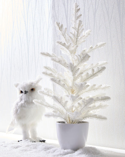 Potted White Glitter Tree, A slender white glitter Christmas tree set in a simple white pot.