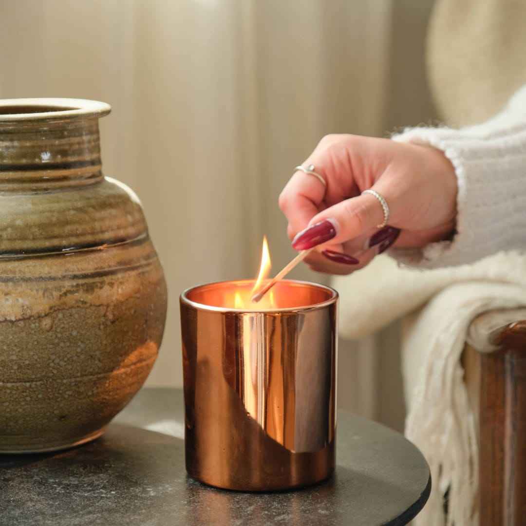 Burnished Copper Glass Candle, 10 oz