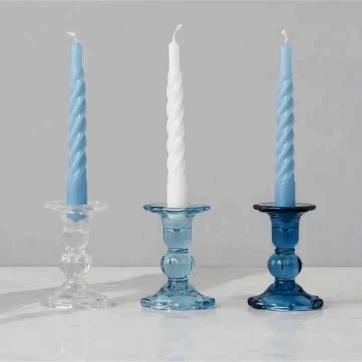Glass Scalloped Candlesticks, Green, Set of 3
