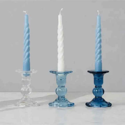 Glass Scalloped Candlesticks, Green, Set of 3