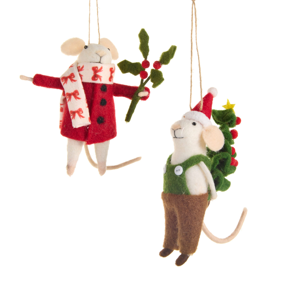 6" Red and Green Mice Ornament product photo