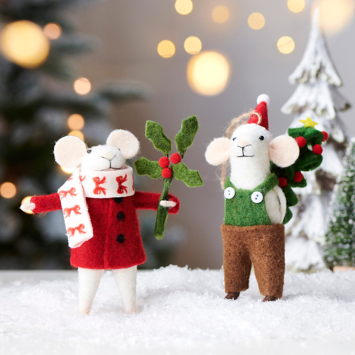 6" Red and Green Mice Ornament product photo