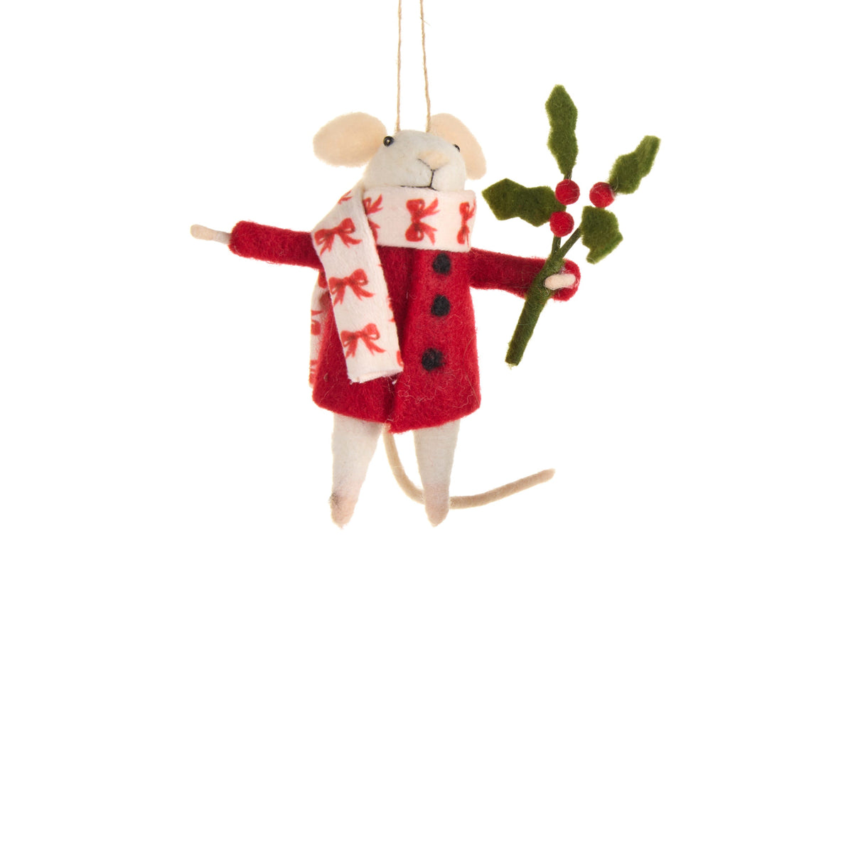 6" Red and Green Mice Ornament, Holly Mouse
