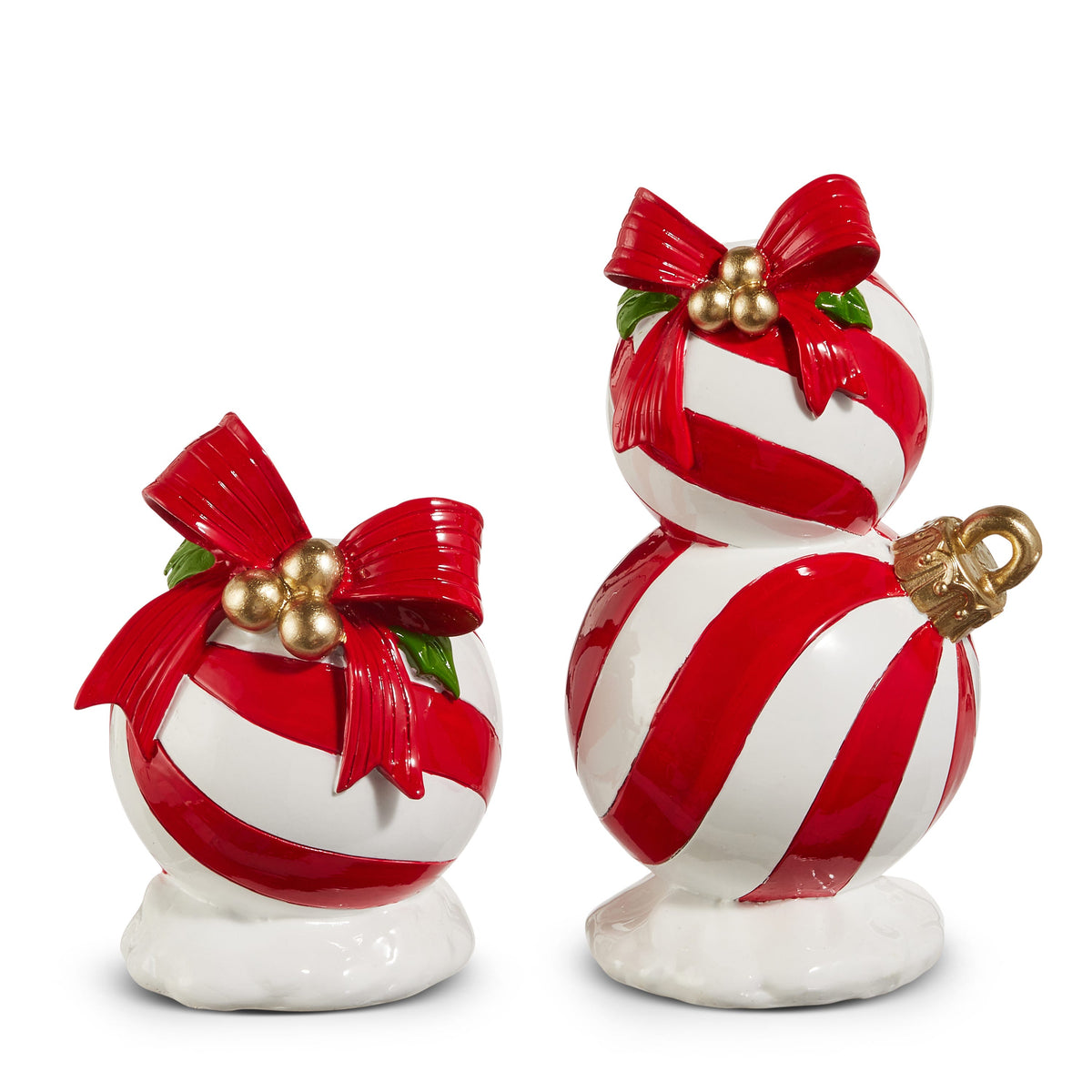 7.5" Red and White Stripe Ball Ornament Candle Holder product photo
