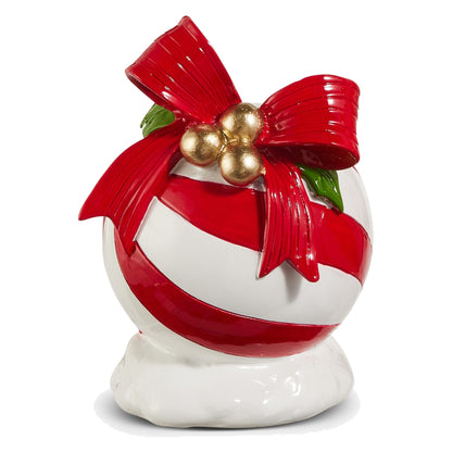7.5" Red and White Stripe Ball Ornament Candle Holder, Small