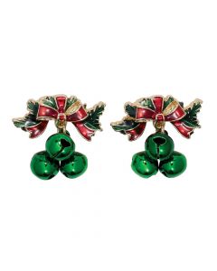 Pendientes de lazo rojo con cascabeles