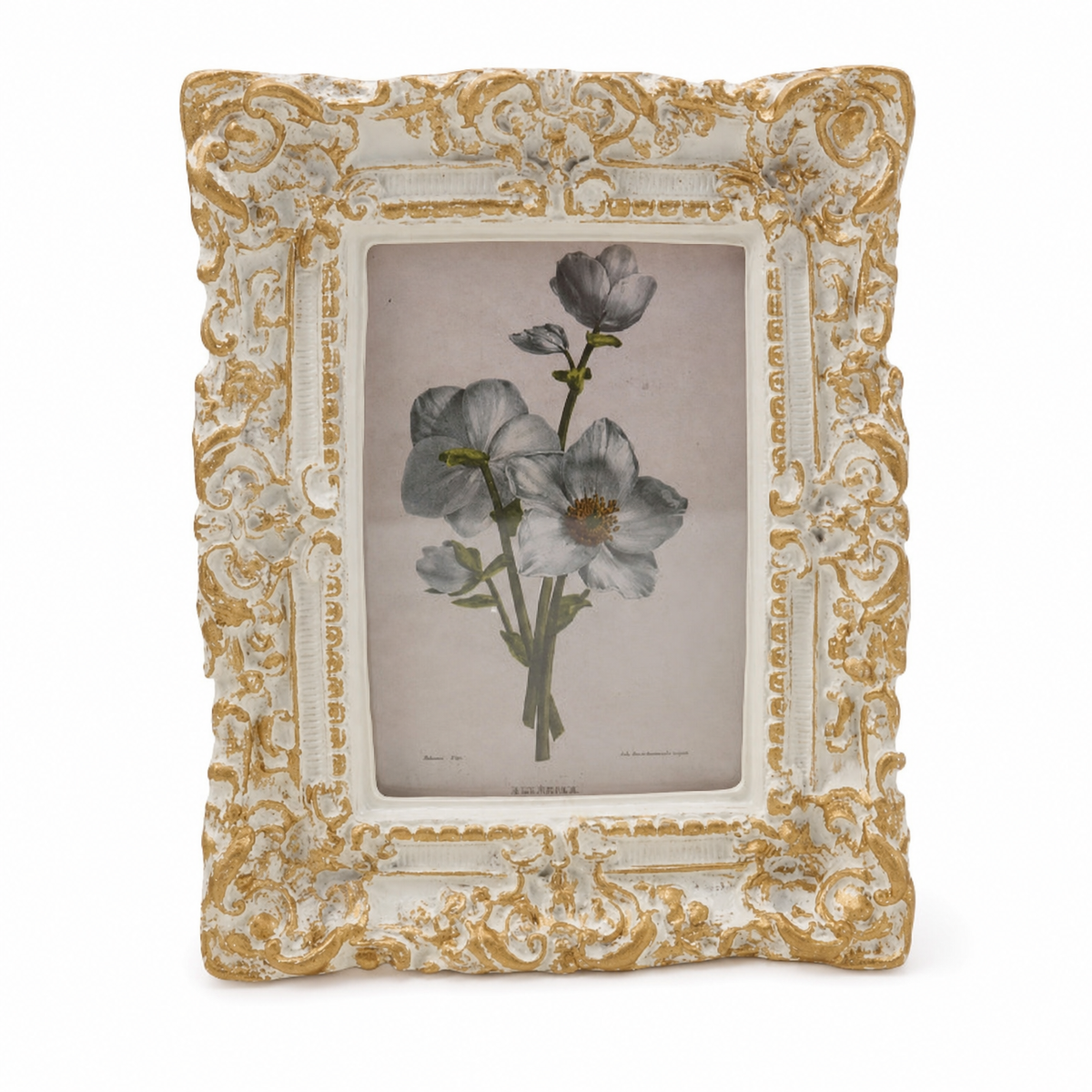 Resin Baroque Photo Frame, Large Rectangle (holds 2.5in x 3.5in) design: an ornate rectangular frame with full scrollwork