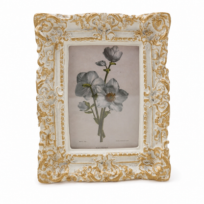 Resin Baroque Photo Frame, Large Rectangle (holds 2.5in x 3.5in) design: an ornate rectangular frame with full scrollwork