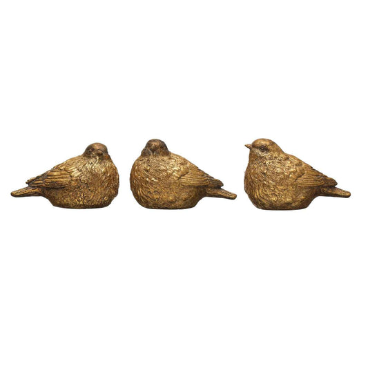 Resin Bird Figurine, Distressed Gold Finish