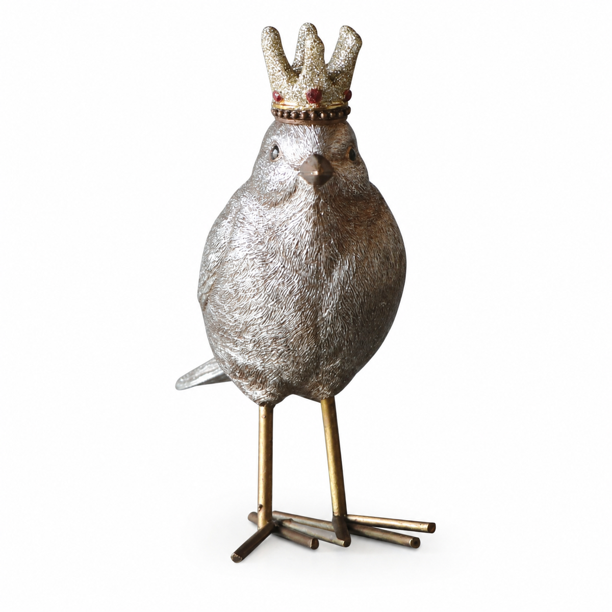 Resin Bird with Crown Figurine, Front Facing design: a plump bird faces forward, crown centered