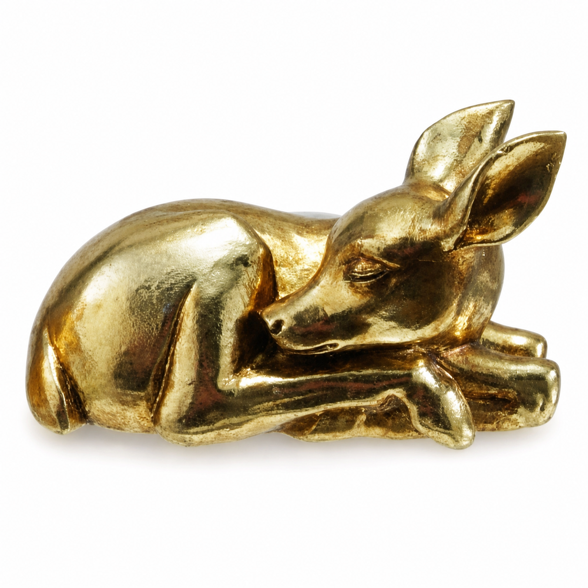 Resin Sleeping Animal Figurine, Fawn design: a fawn tucks its legs under, ears at rest