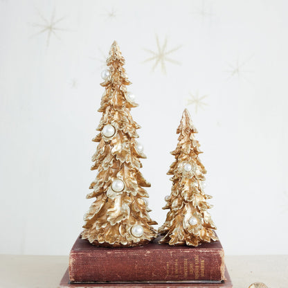 Resin Tree with Faux Pearls, Gold Finish, A gold resin tabletop tree with faux pearl accents set into its sculpted branches
