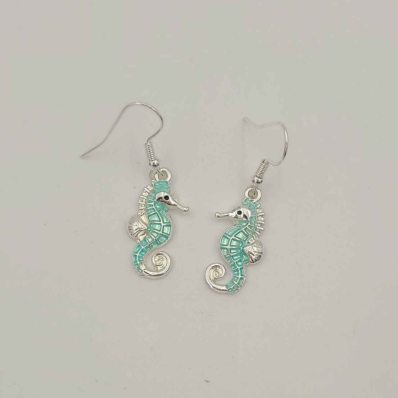 Silver and Mint Seahorse Earrings