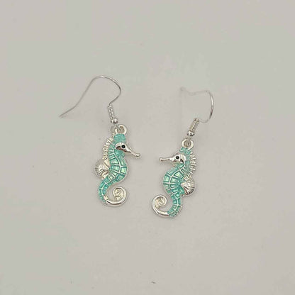 Silver and Mint Seahorse Earrings