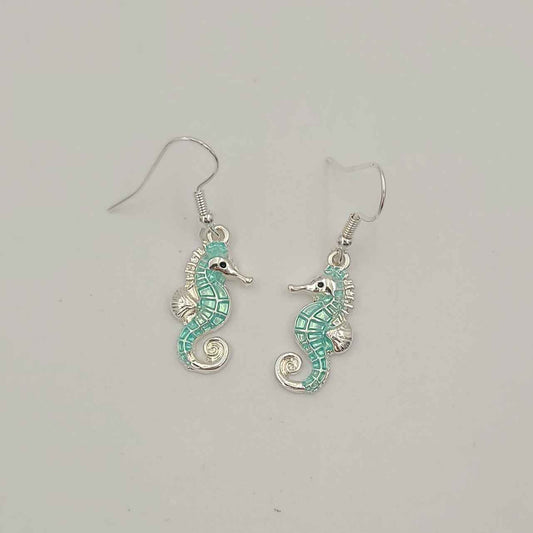 Silver and Mint Seahorse Earrings