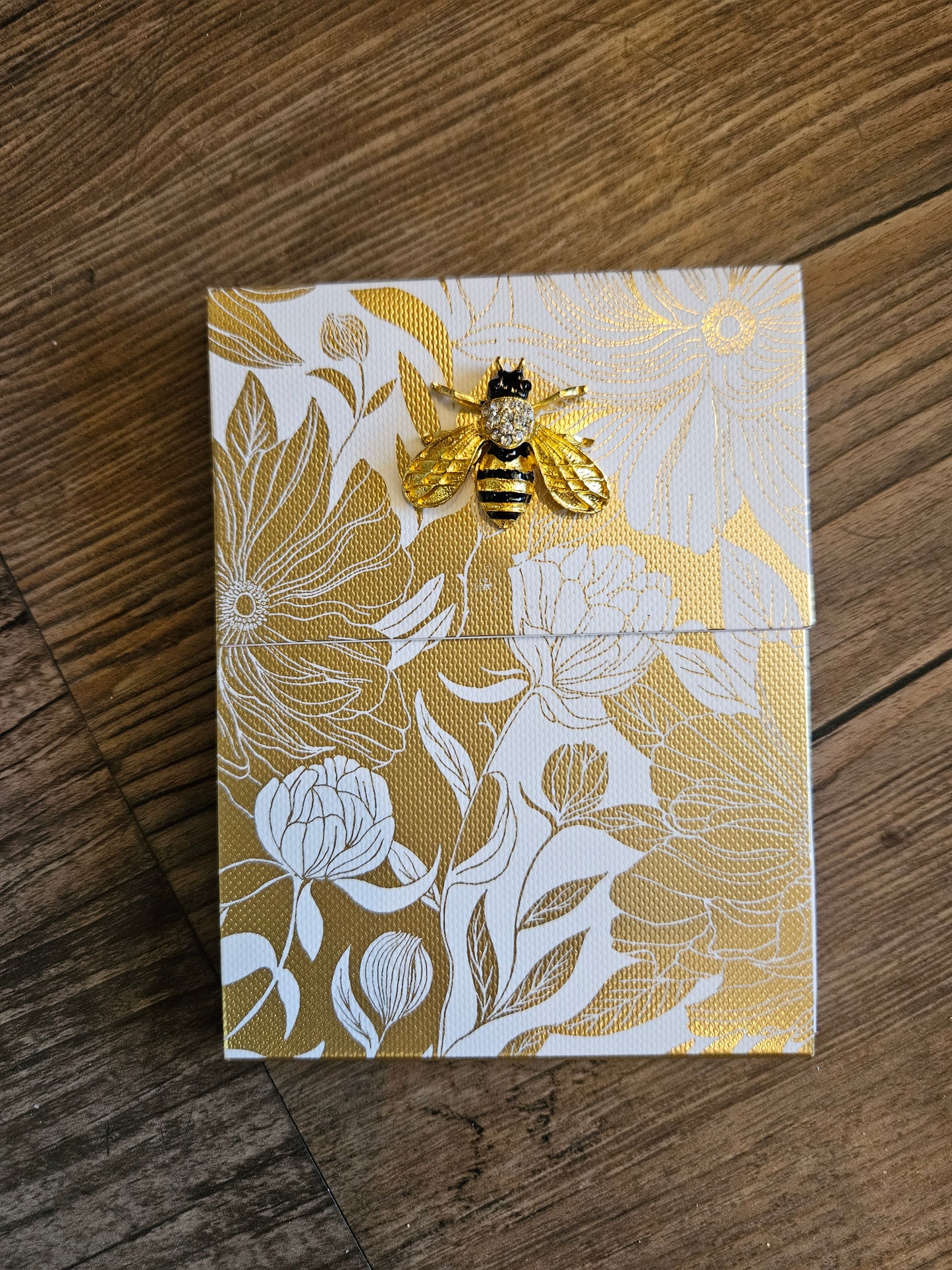 Fold Over Notepad with Bee Brooch-Golden Botanical