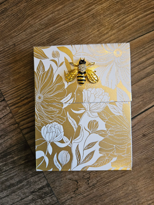 Fold Over Notepad with Bee Brooch-Golden Botanical