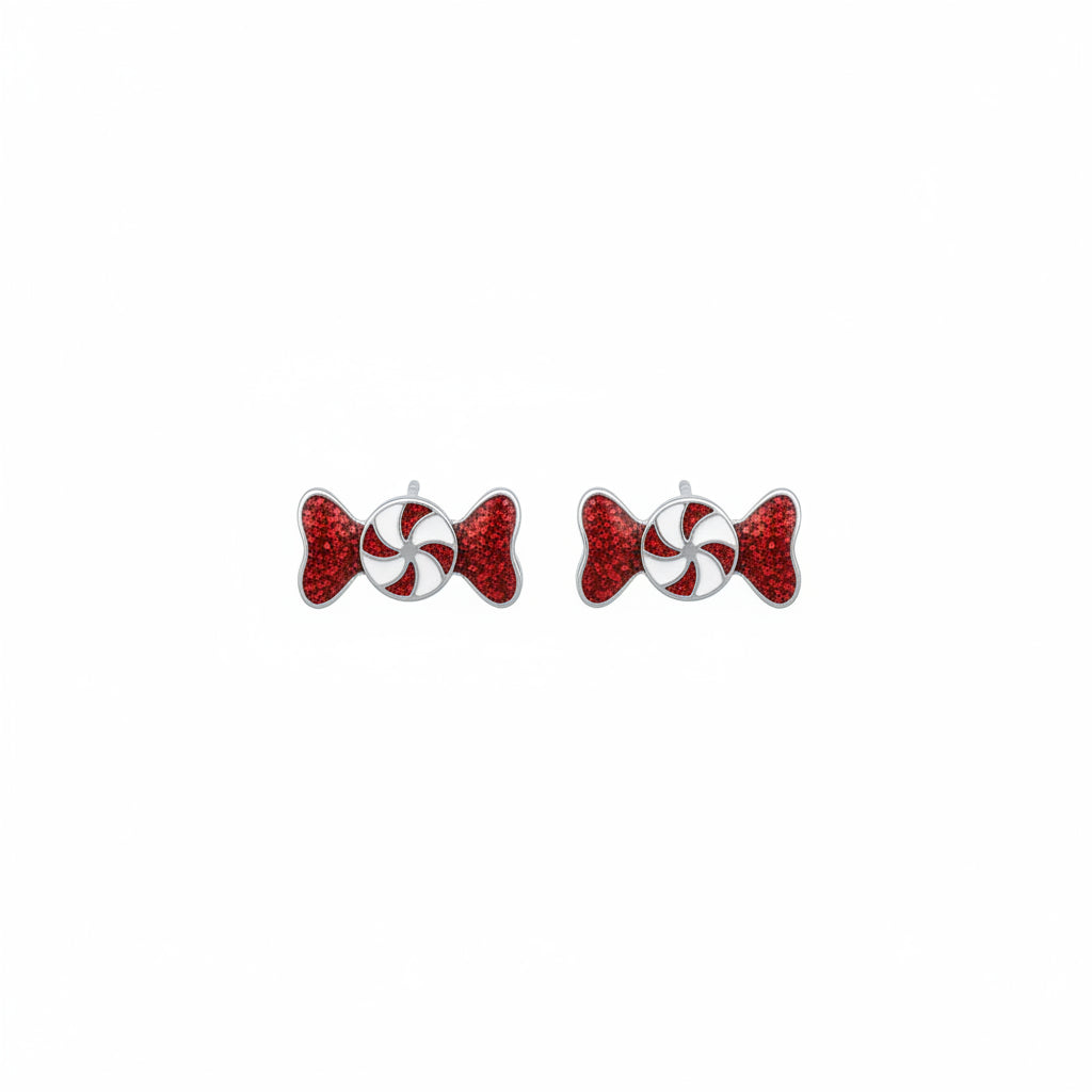 Red Glittering Holiday Candy Earrings