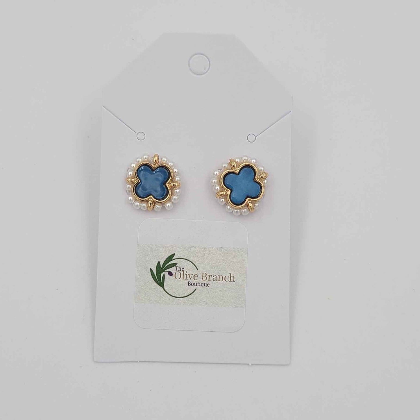 Blue Clover with Pearls Earrings