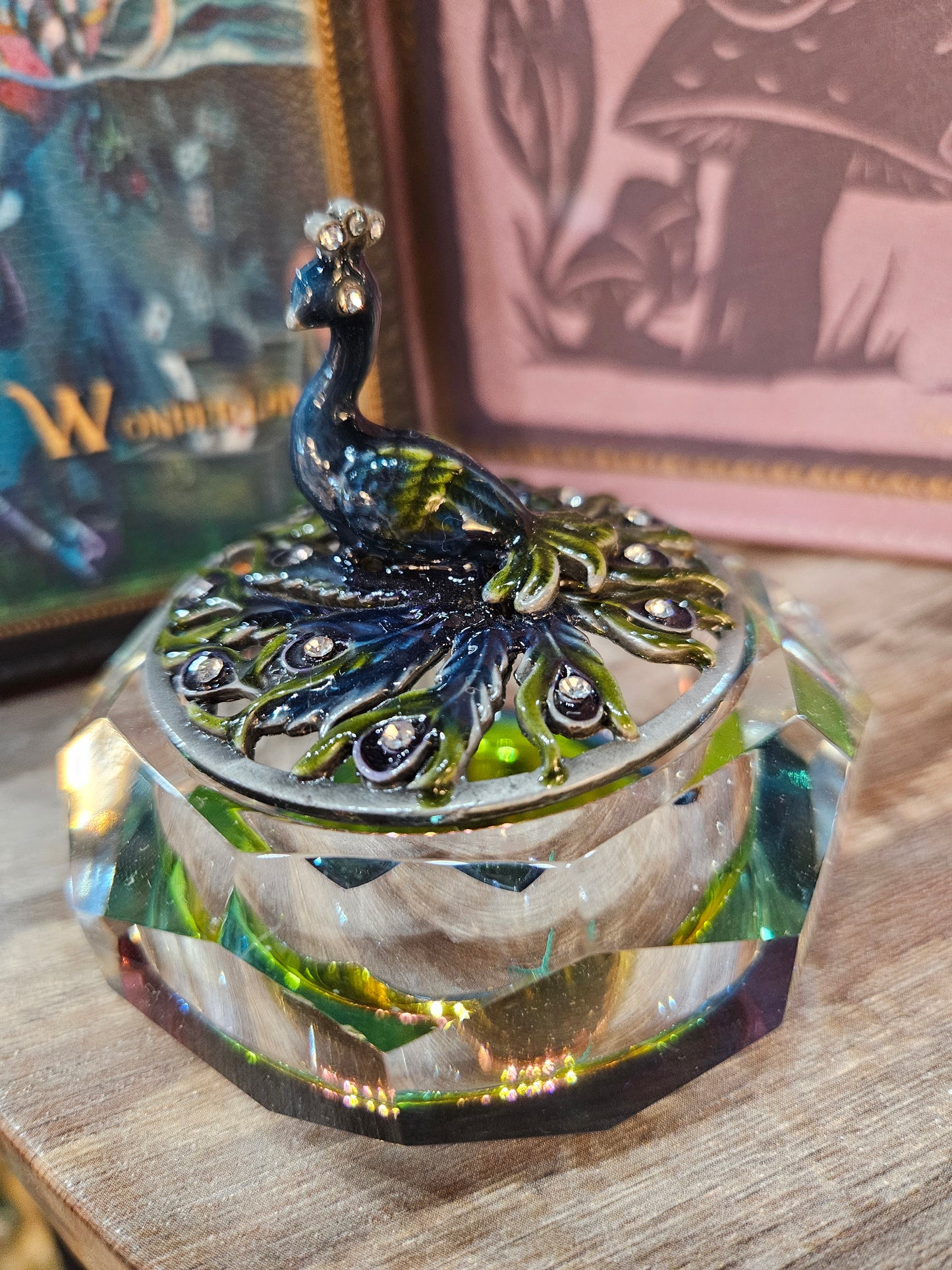 Peacock Glass Trinket Box