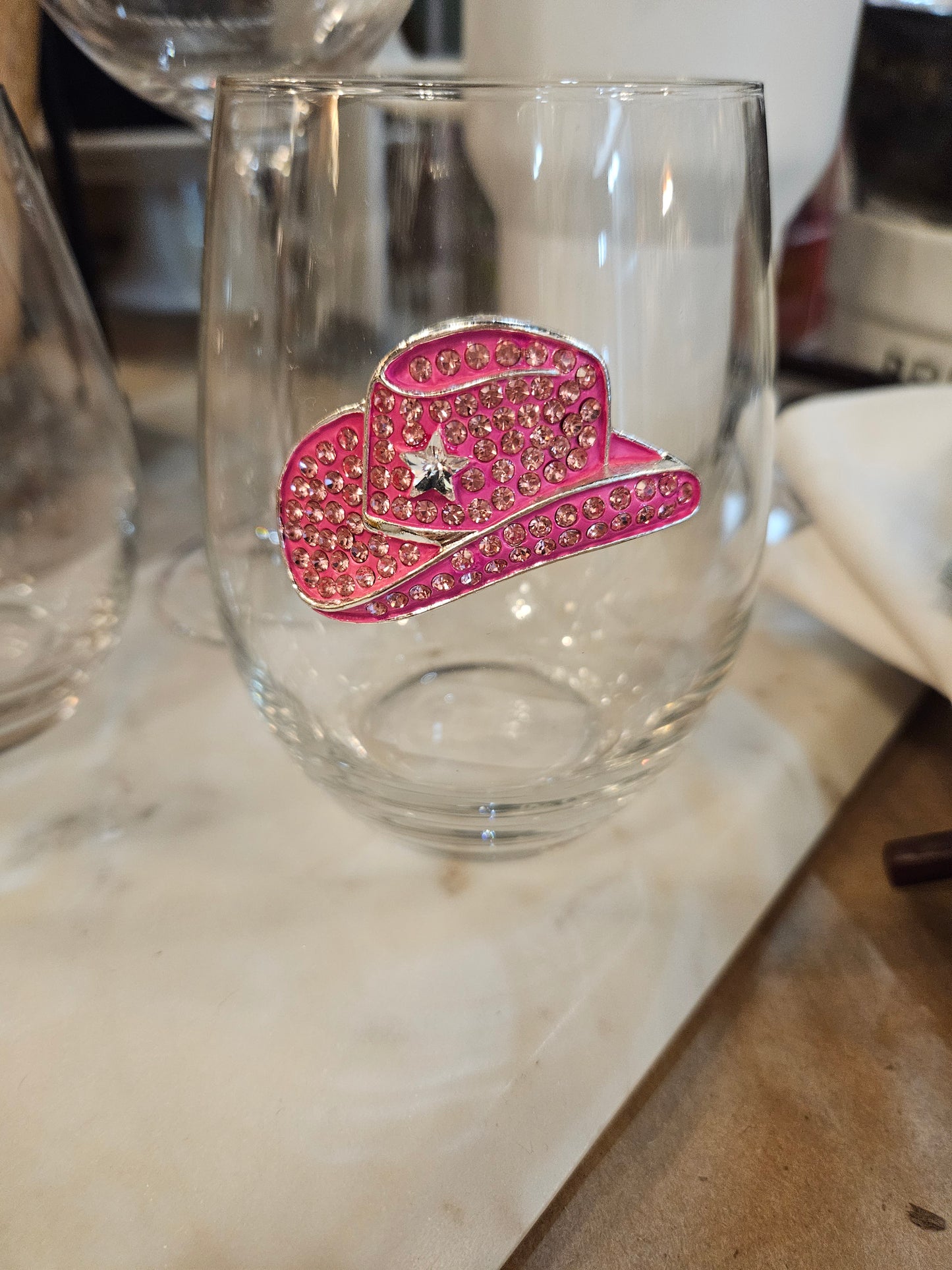 Pink Cowboy Hat Stemless Wine Glass